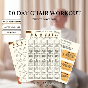 30 Day workout chair workout challenge, Senior workout, Easy to read, User-friendly,  Gym guide,  Digital file