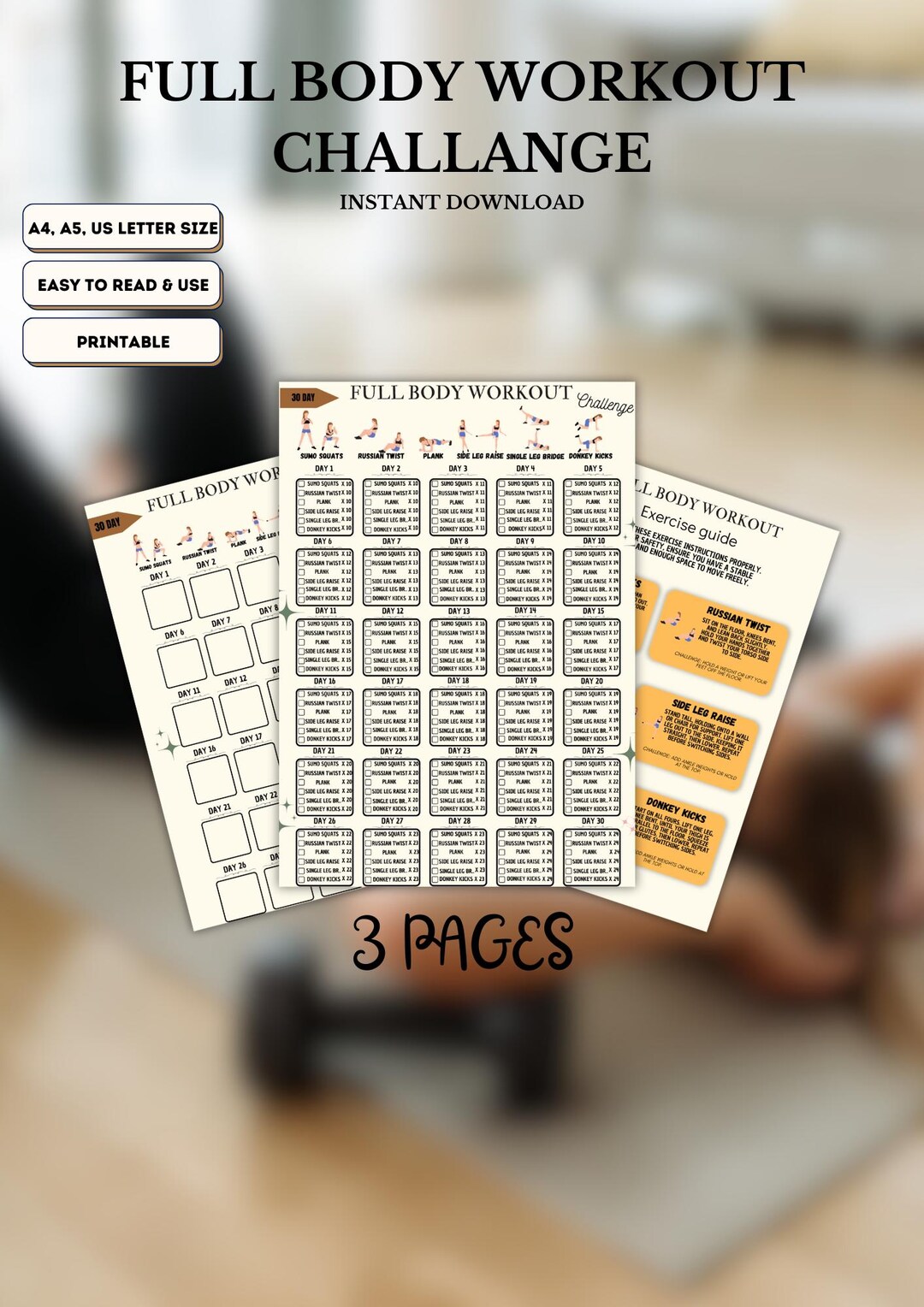 30 Day Full Body Workout Challenge, Beginner Friendly (digital File) - Etsy