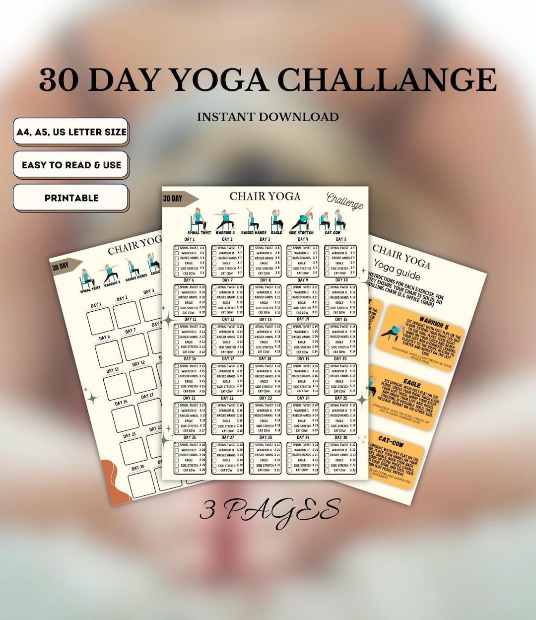 30 Day Chair Yoga Challenge, Easy Home Workout (digital File) - Etsy