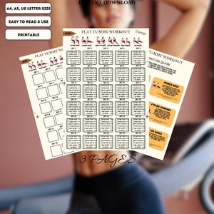 30 Day flat tummy Workout Challenge | Abs Workout Plan & Fat Burning Guide, Easy Home Fitness Routine and workout planner PDF Download