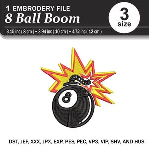 8 Ball Boom Embroidery Design | Cartoon Bomb Digital Stitching File for Machine | Instant Download | pes, dst, jef, exp