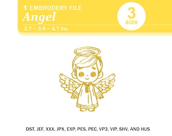 Elegant Angel Embroidery Design: Heavenly Stitching File (Digital Download)