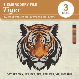 Diseño de bordado de tigre realista: bordado de animales salvajes (descarga digital)