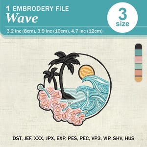 Digital Embroidery Design – Sunset Ocean Waves Landscape