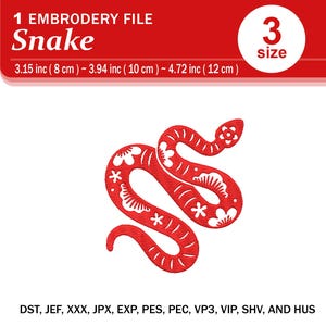 Red Floral Snake Embroidery Design: Serpent Stitching File (Digital Download)