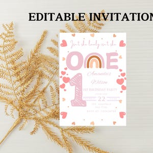 Modern Rainbow First Birthday Invitation, boho rainbow 1st Birthday, Minimalist Onederful Invitation, boho Rainbow girl 1stBirthday Invite