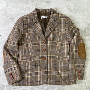 Blazer Gerry Weber de cuadros marrones con coderas de ante – Chaqueta entallada talla EU 38