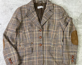 Blazer Gerry Weber de cuadros marrones con coderas de ante – Chaqueta entallada talla EU 38