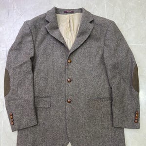 Vintage Peter Fitch Shetland ullkavaj i tweed med fiskbensmönster från 1990-talet