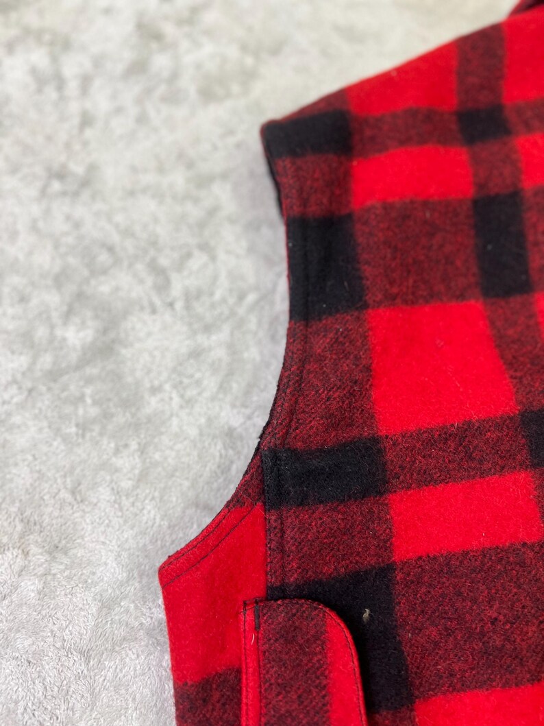 Vintage Filson Mackinaw Wool Vest: Red Black Buffalo Plaid Hunting Workwear (Size 44) image 13