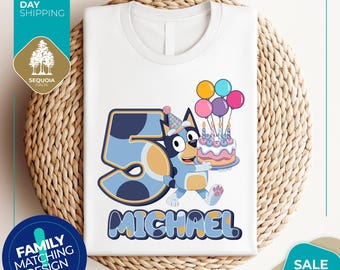 Custom Bluey Birthday Shirt | Gift For Kids | Bluey Bingo Shirt | Boy Girl Birthday Tshirt | Personalized Blue Birthday Shirt | Funny Tee