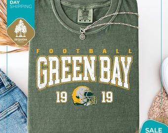 Camiseta de fútbol americano Comfort Colors® Green Bay / Camisetas de alta calidad con diseño de casco de 1919 / Camiseta retro para el día del partido / Estilo vintage de los 80 / Green Bay a la moda