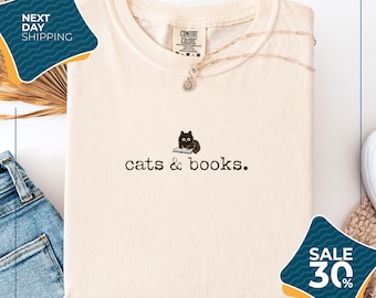 Comfort Colors® Cats and Books Shirt | Book Lover T-shirt | Bookish Tee | Reading Tshirt | Gift for Cat Lover | Bookish Gift | Librarian Tee