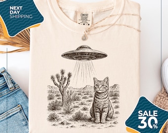 Comfort Colors® Vintage UFO Cowboy Cat Shirt | Retro 90s Western TShirt | Rodeo Shirt | Wild West Kitten Shirt | Funny Gag Gift Tee
