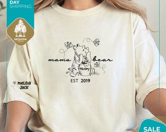 Comfort Colors® Pooh Bear Mama Shirt | Mama Est. Custom Shirt | Winnie The Pooh Shirt | Custom Bear Shirt | Mothers Day Gift