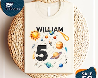 Camiseta espacial personalizada / Camiseta del sistema solar personalizada / Camiseta de cumpleaños espacial / Camiseta de planetas para niños / Regalo galáctico para niños pequeños