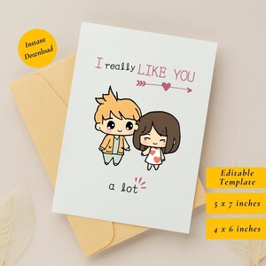 Tarjeta de San Valentín imprimible con pareja chibi / Lindo regalo romántico para San Valentín / Nueva idea de regalo para pareja / Linda carta de amor kawaii / Carta de amor