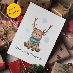 Es ist mein erstes Weihnachten Niedliche Weihnachtskarte Vorlage | Druckbare Grußkarte | Babys erstes Weihnachten | Personalisierbare Weihnachtskarte