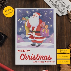 Modelos de cartões de felicitações de Papai Noel para impressão | Cartão de Natal do Papai Noel | Cartão de caixa de véspera de Natal | Cartões de Natal fofos para impressão