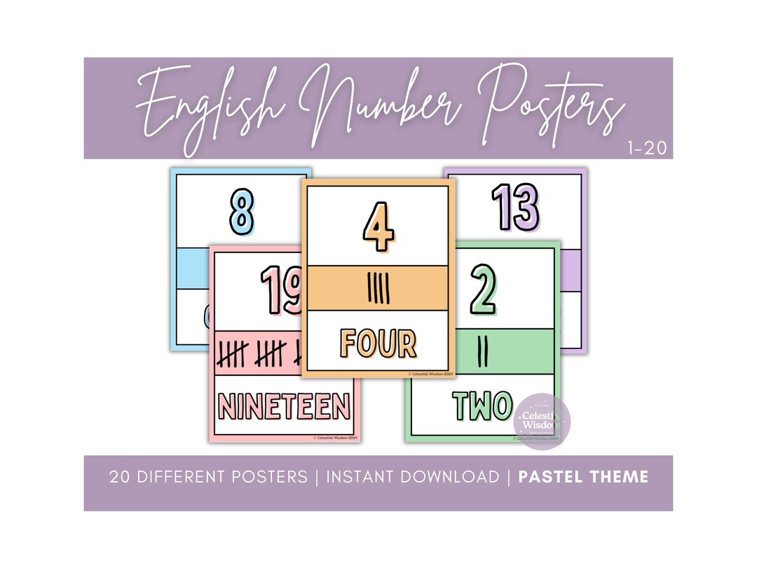 English Number Posters and Classroom Décor, Math, Tallies, Counting ...