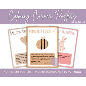 Calming Corner Posters, Decor, Bulletin Board, Breathing Strategies, Zen Den, Emotions, Regulation, Social Emotional Learning, Home, School