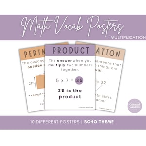 Multiplication Vocabulary Posters, boho, anchor chart, handout, printable, bulletin board, digital download, classroom, décor, math