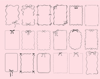 33 Coquette Bow Frames SVG Bundle, Coquette Bow SVG, Border Svg, Wedding Bow Frame, Hand Drawn Frames, Ribbon Bow Svg