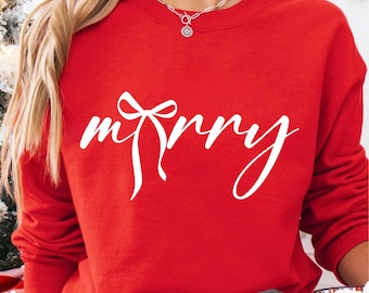 Merry Svg, Coquette Bow Svg, Merry Christmas Png, Retro Merry Shirt Svg, Red Bow Svg for Holiday, Merry and Bright PNG, Cute Festive Shirt