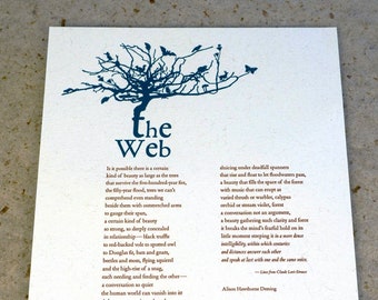 Letterpress Poetry Broadside Print — "The Web" — Poem by Alison Hawthorne Deming. Art and Design by Jim Cokas