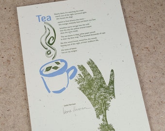 Letterpress Poetry Broadside Print — "Tea" — by poet Leslie Harrison, art & design by Jim Cokas