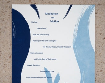 Letterpress Poetry Broadside — "Meditation on Motion" — poem by Dean Rader, design and art by Jim Cokas