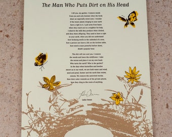 Letterpress Poetry Broadside Print — "The Man Who Puts Dirts on His Head" — by poet Ladan Osman, art & design bu Jim Cokas