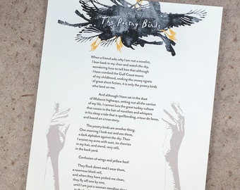 Letterpress Poetry Broadside Print — "The Poetry Birds" — poet Jennifer Maier, art & design by Jim Cokas