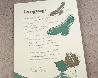 Letterpress Poetry Broadside — "Language" — poet Camille T. Dungy, art & design by Jim Cokas