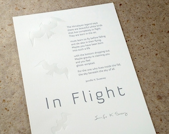 Letterpress Poetry Broadside Print— "In Flight" by poet Jennifer Sweeney, art & design by Jim Cokas