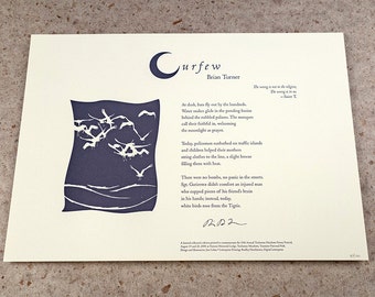 Letterpress Poetry Broadside Print - "Curfew" - poet Brian Turner, art & design by Jim Cokas