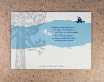 Letterpress Poetry Broadside Print — "Like Sky" Poem by Teddy Macker, Art and Design by Jim Cokas