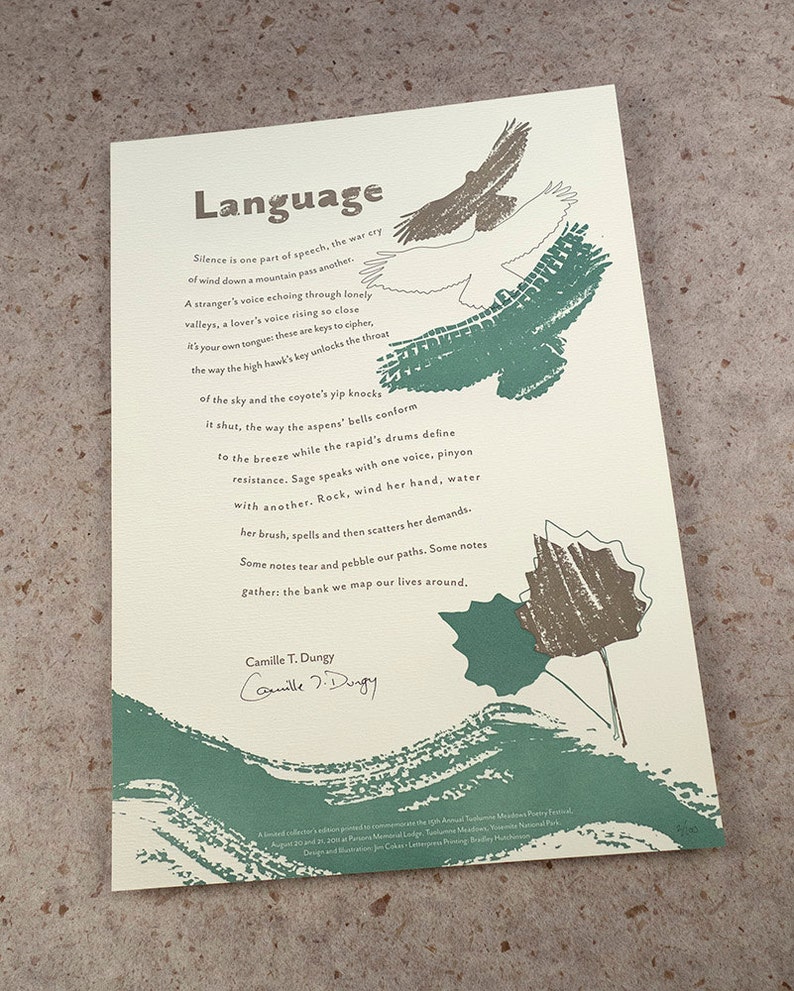 Letterpress Poetry Broadside Language poet Camille T. Dungy, art & design by Jim Cokas image 1