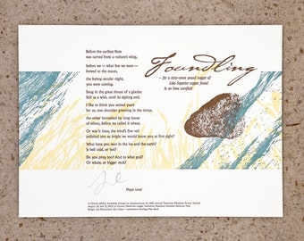 Letterpress Poetry Broadside Print — "Foundling" — poet Megan Levad/ Art and Design by Jim Cokas