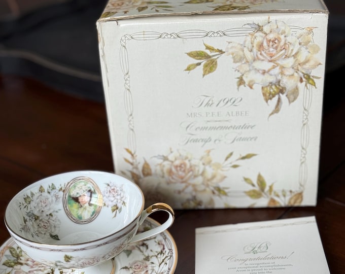 Decorative Tea Cup & Saucer - Commemorative Avon 1992 - Fine China with 14k gold accents