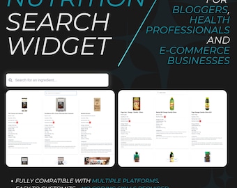 Nutrition Search-websjablooncode voor websites (WordPress, Wix, Shopify, enz.) | Zoeksjabloon voor instant eten | Voedingswaarden-app