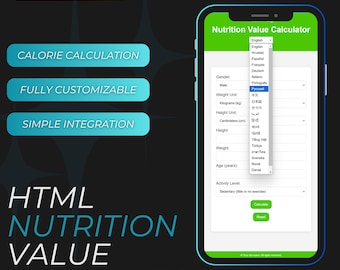 HTML-voedingscalculator | Websjabloon voor Wix, Shopify, WordPress en meer | Websitesjabloon voor calorieberekening | Gezondheid en fitness