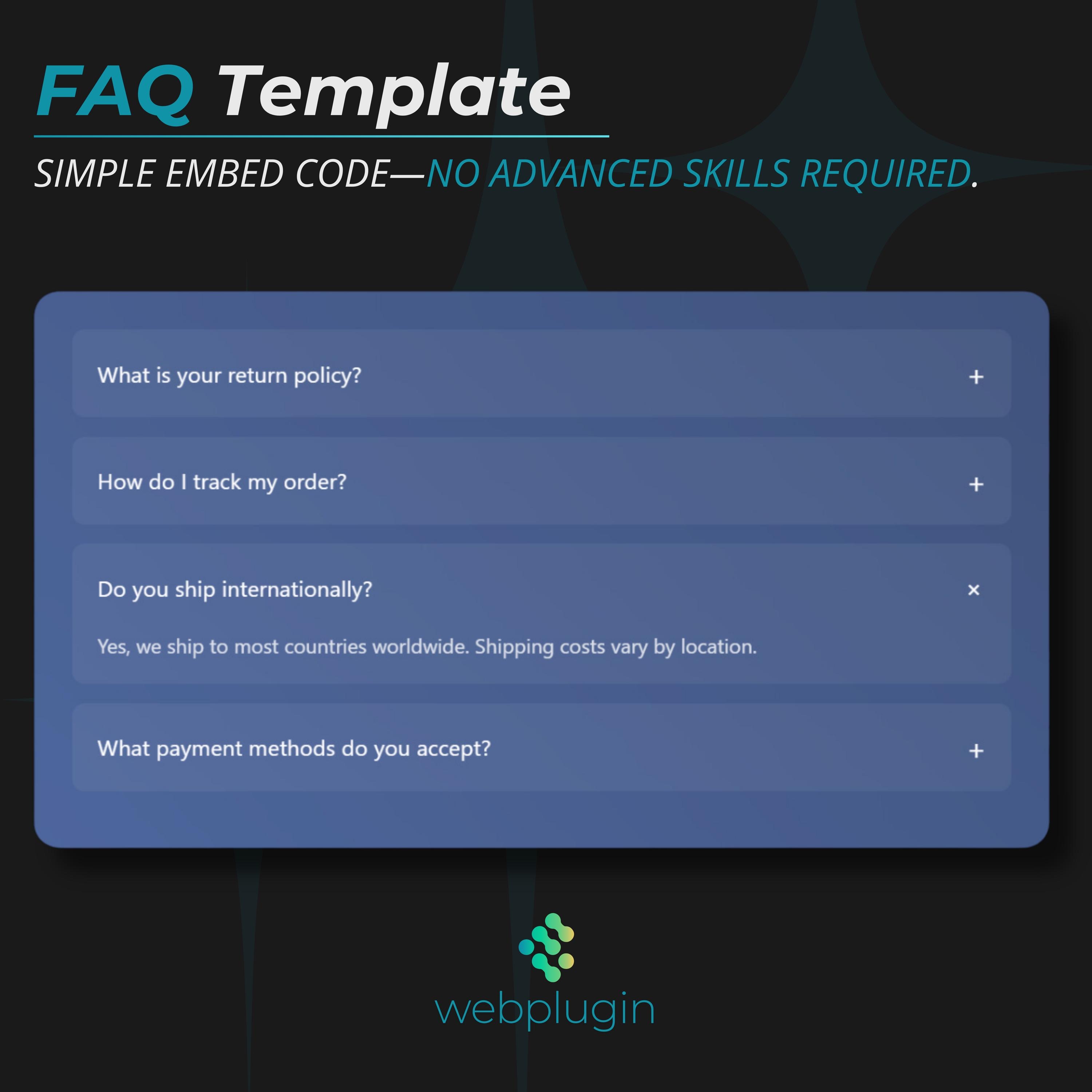 Blue Modern FAQ Template | Responsive Html FAQ Section | Easy Embed for ...