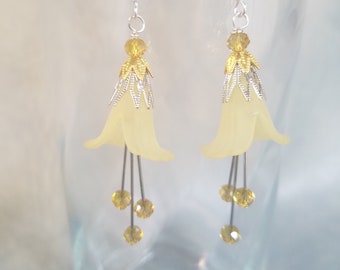 Yellow  Flower earrings, Acrylic Flower Earrings, Trumpet flower earrings, Lily Flower Earrings