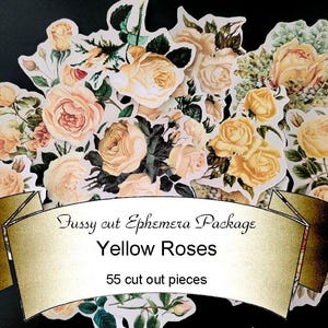 Yellow Roses. Ephemera, Paper Ephemera Pack, Pre Cut Ephemera, Vintage Fussy cuts,
