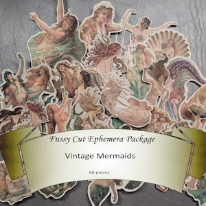 Vintage Mermaid Ephemera, Beach cut outs, paper crafting, Paper Ephemera Pack, Pre Cut Ephemera, Vintage Fussy cuts