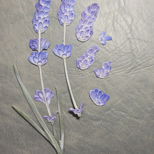 Lavender Stems Ephemera Die Cut, 3-dimensional build set, decoupage set, Periwinkle color