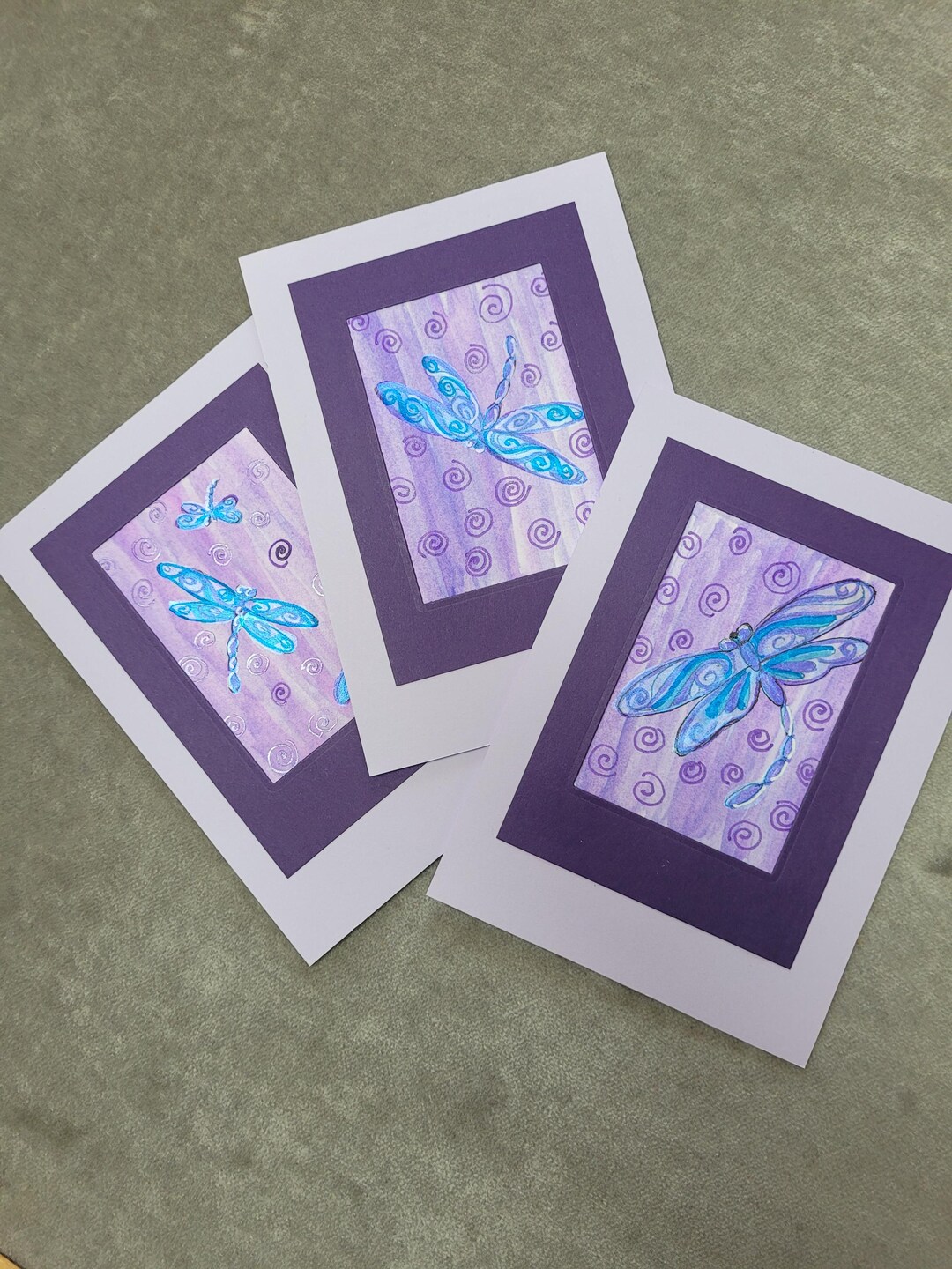 Hand Painted Greeting Card Set of 3, Watercolor Doodle Cards - Etsy