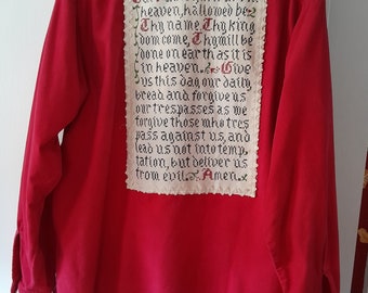 Upcycled Red Flannel Shirt The Lord's Prayer