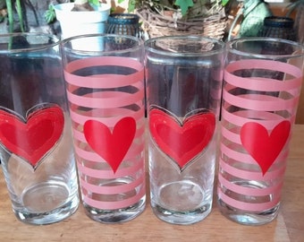 4 Vintage HTF Ocean Thailand Heart Glasses